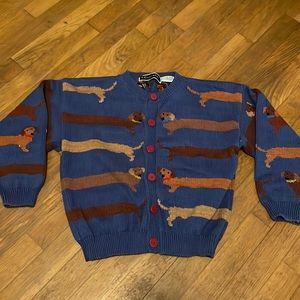Vintage Blue Dachshund Knit Cardigan